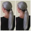 stracka hästsvans salt peppar grå hår bullar updo pony svans slät silver grå mänsklig hår hästsvans hårstycke wraps runt färgad hästsvans