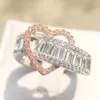 Anneaux De Mariage De Luxe Or Rose Couleur Coeur Éternité Bague De Fiançailles À La Mode Zircon Pierre Promise Pour Les Femmes De Mode Jewelry1