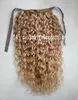 Beyonce blonde ponytail hair extension virgin human oney blonde 27 ribbon wrap pony tail hair piece deep curly virgin hair ponytail 140g