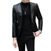 Faux Leather Men Blazer Casual Slim Fit Blazer Masculino PU Suit Jacket Single Button Wedding Business Dress Coat Ropa Hombre