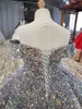 Lüks Gümüş Bling Pullu Kızlar Pageant Elbiseler Kabarık Kapalı Omuz Dantelli Çiçek Kız Elbise Balo Kızlar için Parti Elbiseler