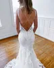 Urocze Syrenki Koronki Backless Suknie Ślubne V Neck Court Train Suknie Ślubne Plus Rozmiar Robe de Mariée