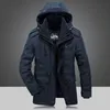 メンズウィンタージャケット厚い暖かいフード付きブランドアーミージャケットコートメンズコットンカーキフリース厚いコート