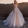 2020 Scoop Lace Applique A Line vestidos de novia sin mangas tul Boho vestido de novia vestido de novia tren largo trouwkleed