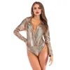 Kvinnors jumpsuits Kvinnor Rompers Kvinnor Sexig Serpentine Print Bodysuit Jumpsuit Autumn Fashion Casual Long Sleeve Deep V-Neck