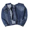 Jean Jacket Mężczyźni Wiosna Jesień Casual Denim Motocykl Manual Frayed Hole Solid Color Classic Man1