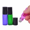 Wholesale CHEAP 500PCS 5ml 1/6oz Thick Colorful Glass Roller On Essential Oil Empty Perfume Bottle with Glass Stainless Steel Roller Ball LX