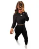 Women's Trainingspakken Sportwear Gebreide Womens Set Lange Mouwen Tops Legging Broek Tracksuit Matching Two Piece Outfit Active Sweatsuit