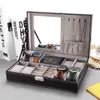 Leather Watch Box 8 Mens Watch Organizer Jewelry Display Drawer Lockable Watch Case Organizer & 8 Slots Rings Tray With Lock MX200810