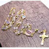 Hıristiyan Katolik Metal Boncuk Kristal tespih Çapraz kolye Din Aksesuarları Noel Hediyesi El yapımı