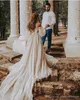 Beach Bohemian Wedding Dress Sexy Off Shoulder Puff Sleeve Puffy Bridal Gowns Long Train Rustic Country Wedding Gowns Hippie