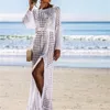 Sarongs 2021 Sexy White Crochet Bikini Covers-Up Beach Coat Swimsuit Cover-Ups Long Beachwear Knitted Cover Up Pareo Dress