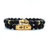 perline di pietra nera naturale pulsaras hombre gioielli da uomo braccialetto leopardo 2 pezzi / set braclet per gioielli da uomo bracciali bracciale