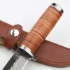 Couteau de chasse droit de survie en plein air fabriqué à la main de qualité supérieure, lame en acier à pointe de chute en acier + manche en cuir avec gaine en cuir