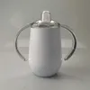 Biberon da 10 once con tazza Sippy con manico Bicchiere in acciaio inossidabile Bottiglia d'acqua isolante Doppia parete Tazza per bambini sottovuoto con ugello senza BPA A02