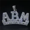 Hip Hop glacé diamant lettre ABM pendentif or argent plaqué Micro pavé cubique Zircon hommes Hip Hop bijoux cadeau
