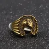 Cool design gold crystal Lucky Horseshoe Ring Stainless Steel racing jewelry Gold horse head Ring Band Finger288g