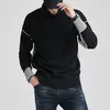 2020 Inverno Outono Estilo Coreano Camisola Quente Turtleneck Lã Retalhos Sweater Homens Knitwear Casaco Masculino Male Jumper Pullover