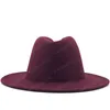 drop Outer wine red Inner Camel Wool Felt Jazz Fedora Hats with Thin Belt Buckle Hommes Femmes Wide Brim Panama Trilby Cap