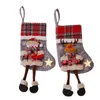 Christmas Plaid Socks Adornment Christmas Tree Cartoon Doll Pendants Santa Claus Fireplace Pendants Cute Christmas Gifts