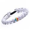 Mode regenboog kraal paar armband set handgemaakte natuursteen zwart lava rock howliet armband LGBT gay armband voor vrouwen mannen sieraden