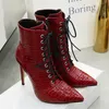 Reizvolle Knöchel-Cowboystiefel für Frauen Schuhe Mode Snake Rot Weiß Stiefel Frauen schnüren sich oben Absatz kurze Stiefel Herbst Large Size 46 48 CX200820