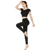 Бесплатная женская йога набор с коротким рукавом топ с высокой талией спортивные леггинсы спортивная одежда