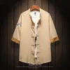 Plus Size 5XL 4XL Mandarijn Kraag Zomer Shirt Mannen Traditionele Chinese Stijl Korte Mouw Vintage Shirts Japanse Streetwear