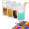 New Design Plastic Drink Packaging Bag Pouch for Beverage Juice Milk Coffee with Handle and Holes for Straw Clear Drink Pouches Ba2400843