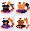 Vestiti per neonate di Halloween Set Pagliaccetti Abito TUTU + Fascia per capelli + Ginocchiere + Scarpe Completo a quattro pezzi Halloween Vasi per bambini Tute di zucca di neve D82503