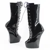 Wonderheel New 8 "Patent Patent skórzany fetysz heelless dziwny styl kucyka pięta koronkowa platforma Mid Calf Boots