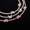 Go Party – Bracelet de cheville avec petit pendentif papillon rose, chaîne de pied en diamant, pour femmes, 298H