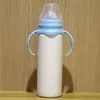 Biberon per latte con tazza sippy a trasferimento termico a sublimazione da 8 once con coperchio Isolamento per capezzoli Manico per bicchiere sottovuoto Thermos in acciaio inossidabile F92502