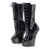 Wonderheel New 8 "Patent Patent skórzany fetysz heelless dziwny styl kucyka pięta koronkowa platforma Mid Calf Boots