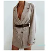 Hot Sale elegant plaid blazer dress winter autumn women long sleeve oversized jacket office lady wrap bodycon casual streetwear