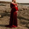 マタニティドレスベルベットドレスPO撮影肩のない妊娠中の女性Pagagrapベビーシャワーパーティーロングマキシプリネン派1