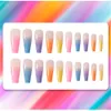 20 stks / set acryl snoep kleur afwerking nagel kunst tips kleurrijke nep spijkers kunstmatige valse nagels met lijm regenboog gradiënt kleur