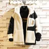 Bomber Jacket Black White Men'S Winter Густой теплый флис Тедди пальто для SPORTWEAR ватки пальто Свитера с капюшоном