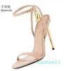 Hot koop- goud zilver lederen hoge hakken gladiator sandalen enkelband hangslot vrouwen pompen open teen metalen hakken vrouwen schoenen