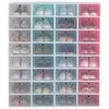 투명한 플라스틱 방진 신발 저장 상자 플립 투명한 신발 상자 사탕 컬러 스택 가능한 신발 주최자 상자 LX2837