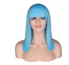 QQXCAIW Kısa Peruk Neat Bang Bob Stil Düz Kadınlar Kızlar Cosplay Parti Kostüm Açık Mavi 40 Cm Sentetik Saç Peruk