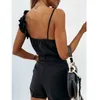 Sexy Deep V Neck Ruffle Blouses Women Summer Blouse Backless Spaghetti Strap Shirts Ladies Sleeveless Casual Tops