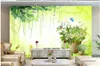 Świeże zielone kwiaty doniczkowe tapety ręcznie malowane salon tła dekoracji ściennej malowanie okno ścienne tapety