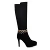 Dames knie winterschoen elegante laarzen scrub vierkant cm hoge hak rits mode dames lange grootte d