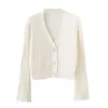 Cardigan automne manches longues évasées pull court femmes côtelé tricoté couverture en coton noir blanc dames vêtements d'extérieur doux femme