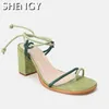 Sandals SHY Women Summer Shoes Plus Size Office High Heels Fashion Pumps Woman Gladiator Cross-tied Lace Up Sandalias