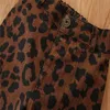 Autumn Fashion Kids Baby Girl Clothes Set Black Long Sleeve Off Shoulder T-shirt Tops + Leopard Pocket Cargo Pants Outfit 1-6Y