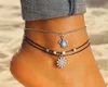 Vintage Multi Layered Turtle Hanger Anklet Voor Vrouwen Bohemen Zon Kralen Charm Enkelband Sandalen Ketting Voet Sieraden