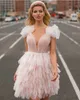 Blush Różowy Mini Prom Dresses Sexy V Neck Wielopięciowe Ruffles Tutu Suknie Wieczorowe Krótkie Backless Party Club Nosić Vestido de Fiesta