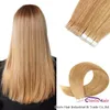 #16 PU Skin Weft Natural Human Hair Tape In Extensions 20pcs Light Blonde Seamless Brazilian Remy Straight Hair Invisible on Adhesive